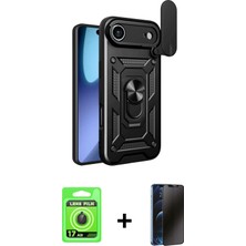 Cepte Toptan iPhone 17 Air Ahenk Klasik - Siyah 3D Antistatik Hayalet Cam Ekran Koruyucu + Siyah Raze Metal Kamera Lens