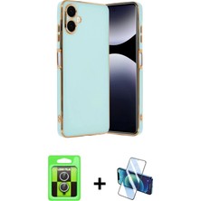 Cepte Toptan Galaxy A07 4g Yankı Serisi - Siyah 3D Antistatik Cam Ekran Koruyucu + Gümüş Raze Metal Kamera Lens