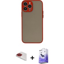 Cepte Toptan iPhone 13 Pro Max Ahenk Çizgi Serisi - Siyah Bilvis 5in1 5d Magic Hayalet Cam Ekran Koruyucu + Kırmızı Pers Alüminyum Kamera Lens