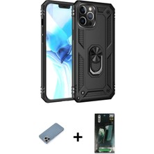 Cepte Toptan iPhone 12 Pro Max Ahenk Klasik Koleksiyonu - Siyah 360 Mat Full Body Arka Koruyucu + Gökkuşağı Shine Kamera Lens Koruma Cam