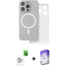 iPhone 16 Pro Max Çekirdek Klasik - Siyah Bilvis 5in1 3D Magic Cam Ekran Koruyucu + Beyaz Raze Metal Kamera Lens