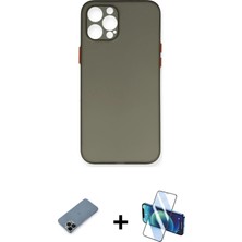 Cepte Toptan iPhone 12 Pro Max Yadigar Yansıma Serisi - Siyah 3D Antistatik Seramik Nano Ekran Koruyucu + Siyah Shine Kamera Lens Koruma Cam