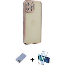 Cepte Toptan iPhone 12 Pro Yörünge Koleksiyonu - Siyah 3D Antistatik Seramik Nano Ekran Koruyucu + Koyu Yeşil Metal Kamera Lens Koruma Cam