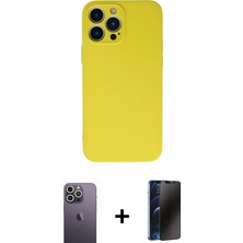 Cepte Toptan iPhone 13 Pro Max Ahenk Serisi - Siyah 3D Antistatik Hayalet Cam Ekran Koruyucu + Beyaz Neon Fosforlu Kamera Lens