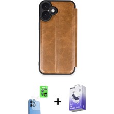 Cepte Toptan iPhone 16 Zirve Yansıma Serisi - Siyah Bilvis 5in1 5d Magic Hayalet Cam Ekran Koruyucu + Lacivert Raze Metal Kamera Lens