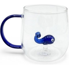 YNSK Figürlü Borosilikat Cam Kupa 350 ml - Renkli Kulplu Bardak - El Yapımı Cam Figürlü Sunum Kupası