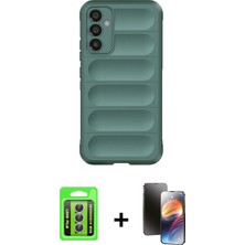 Cepte Toptan Galaxy A15 4g Atlas Koleksiyonu - Siyah 3D Antistatik Mat Seramik Nano Ekran Koruyucu + Gümüş Raze Metal Kamera Lens