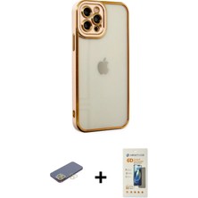 Cepte Toptan iPhone 12 Pro Çekirdek Klasik Serisi - Siyah 6d Mat Seramik Hayalet Nano Ekran Koruyucu + Sarı Renkli Kamera Lens Koruma Cam