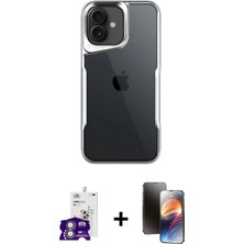 Cepte Toptan iPhone 16 Akış Çizgi Koleksiyonu - Siyah 3D Antistatik Mat Seramik Nano Ekran Koruyucu + Gümüş Bilvis Titan Kamera Lens