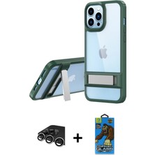 Cepte Toptan iPhone 13 Pro Max Yadigar Yansıma - Siyah 18D Cam Ekran Koruyucu + Gümüş Raze Metal Kamera Lens