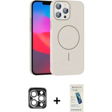 Cepte Toptan iPhone 15 Pro Max Siluet Doku Özel Seri - Şeffaf Pasifik Cam Ekran Koruyucu + Gümüş Pvd Metal Kamera Lens