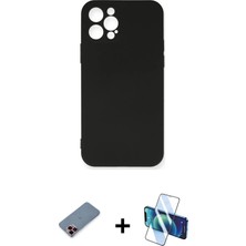Cepte Toptan iPhone 12 Pro Max Ahenk Serisi - Siyah 3D Antistatik Seramik Nano Ekran Koruyucu + Kırmızı Metal Kamera Lens Koruma Cam