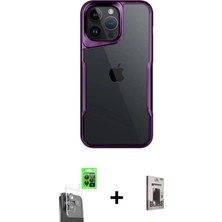Cepte Toptan iPhone 16 Pro Max Akış Çizgi Koleksiyonu - Siyah Bilvis Hayalet Cam Ekran Koruyucu + Siyah Raze Metal Kamera Lens