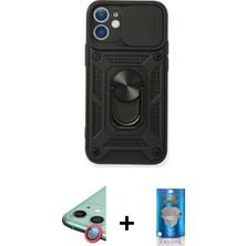 Cepte Toptan iPhone 12 Mini Ahenk Klasik - Şeffaf Royal Nano Ekran Koruyucu + Kırmızı Raze Metal Kamera Lens