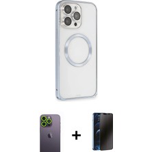 iPhone 13 Pro Max Ahenk Işık Serisi - Siyah 3D Antistatik Hayalet Cam Ekran Koruyucu + Yeşil Neon Fosforlu Kamera Lens