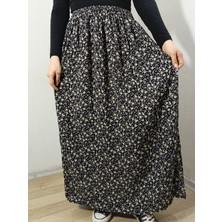 Hoaryage Beli Lastikli Desenli Viskon Basma Kumaş Maxi Boy Anne Etek 36-48BEDEN