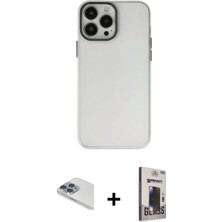 Cepte Toptan iPhone 13 Pro Max Ahenk Çizgi Prime - Siyah Bilvis Hayalet Cam Ekran Koruyucu + Sierra Blue Pers Alüminyum Kamera Lens
