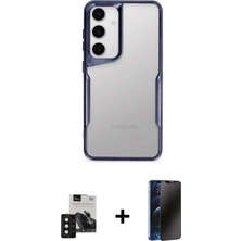 Cepte Toptan Galaxy S24 Akış Çizgi Koleksiyonu - Siyah 3D Antistatik Hayalet Cam Ekran Koruyucu + Siyah Pvd Metal Kamera Lens