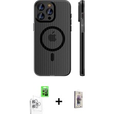 Cepte Toptan iPhone 16 Pro Pusula Minimal Koleksiyonu - Siyah Bilvis 3D Cam Ekran Koruyucu + Beyaz Raze Metal Kamera Lens