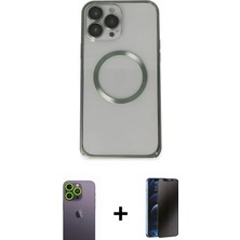 Cepte Toptan iPhone 13 Pro Max Ahenk Işık Serisi - Siyah 3D Antistatik Hayalet Cam Ekran Koruyucu + Yeşil Neon Fosforlu Kamera Lens