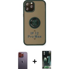 Cepte Toptan iPhone 12 Pro Max Yörünge Çizgi - Siyah 360 Mat Full Body Arka Koruyucu + Turuncu Neon Fosforlu Kamera Lens