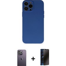 Cepte Toptan iPhone 13 Pro Max Ahenk Serisi - Siyah 3D Antistatik Hayalet Cam Ekran Koruyucu + Beyaz Neon Fosforlu Kamera Lens