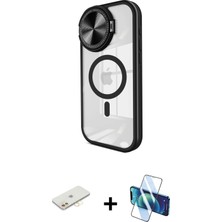 iPhone 11 Kıvılcım Modern Koleksiyonu - Siyah 3D Antistatik Seramik Nano Ekran Koruyucu + Sarı Renkli Kamera Lens Koruma Cam