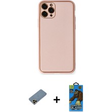 Cepte Toptan iPhone 11 Pro Max Yadigar Klasik - Siyah 18D Cam Ekran Koruyucu + Gold Shine Kamera Lens Koruma Cam