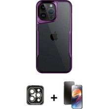 Cepte Toptan iPhone 15 Pro Max Akış Çizgi Koleksiyonu - Siyah 3D Antistatik Mat Seramik Nano Ekran Koruyucu + Gri Pvd Metal Kamera Lens