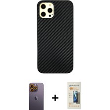 Cepte Toptan iPhone 12 Pro Max Nova Çizgi - Siyah 6d Mat Seramik Hayalet Nano Ekran Koruyucu + Sarı Neon Fosforlu Kamera Lens