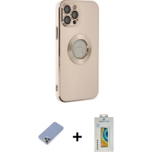 Cepte Toptan iPhone 12 Pro Iz Form Serisi - Siyah Polymer Nano Ekran Koruyucu + Koyu Yeşil Metal Kamera Lens Koruma Cam