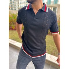 Elku Moda T-Shirt Nefes Alabilen Polo Yaka Terletmez Desenli Pamuklu Örme Tişört Oversize Triko Tshirt