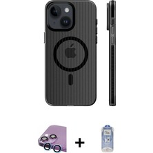 Cepte Toptan iPhone 15 Pusula Minimal Koleksiyonu - Siyah Joko Magic 5d Cam + Mavi Raze Metal Kamera Lens