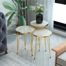 Mooncapella 3’lü Zigon Sehpa Seti – 33 cm – Gold Tel Ayaklı Krem