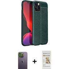Cepte Toptan iPhone 12 Pro Max Doruk Klasik Özel Seri - Siyah Mat Seramik Nano Ekran Koruyucu + Yeşil Neon Fosforlu Kamera Lens