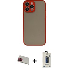 Cepte Toptan iPhone 13 Pro Max Ahenk Çizgi Serisi - Siyah Bilvis Hayalet Cam Ekran Koruyucu + Kırmızı Rainbow Kamera Lens Koruma Cam