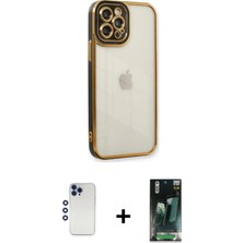 Cepte Toptan iPhone 12 Pro Max Çekirdek Klasik Serisi - Şeffaf 360 Full Body Arka Koruyucu + Lacivert Shine Kamera Lens
