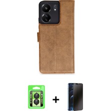 Redmi 13C Siluet Işık Serisi - Siyah 3D Antistatik Hayalet Cam Ekran Koruyucu + Siyah Raze Metal Kamera Lens
