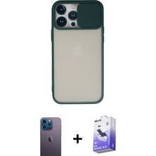 Cepte Toptan iPhone 13 Pro Max Vadi Çizgi - Siyah Bilvis 5in1 5d Magic Hayalet Cam Ekran Koruyucu + Mavi Neon Fosforlu Kamera Lens