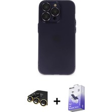 iPhone 14 Pro Max Ufuk Minimal Özel Seri - Siyah Bilvis 5in1 5d Magic Hayalet Cam Ekran Koruyucu + Gold Raze Metal Kamera Lens