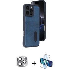 Cepte Toptan iPhone 16 Pro Max Yörünge Işık Serisi - Siyah 3D Antistatik Cam Ekran Koruyucu + Gri Pers Alüminyum Kamera Lens