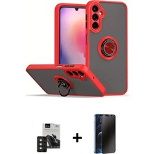 Cepte Toptan Galaxy S24 Yörünge Çizgi - Siyah 3D Antistatik Hayalet Cam Ekran Koruyucu + Titan Gri Pvd Metal Kamera Lens