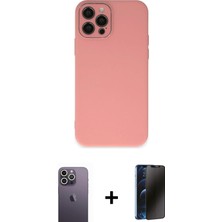 Cepte Toptan iPhone 12 Pro Max Çekirdek Modern Serisi - Siyah 3D Antistatik Hayalet Cam Ekran Koruyucu + Beyaz Neon Fosforlu Kamera Lens