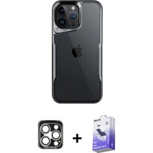 Cepte Toptan iPhone 15 Pro Max Akış Çizgi Koleksiyonu - Siyah Bilvis 5in1 5d Magic Hayalet Cam Ekran Koruyucu + Gümüş Pvd Metal Kamera Lens