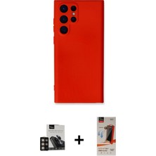 Cepte Toptan Galaxy S23 Ultra Ahenk Serisi - Siyah Autokit 5in1 Fiber Hayalet Cam Ekran Koruyucu + Gold Pvd Metal Kamera Lens