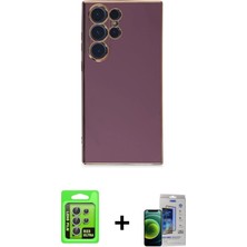 Cepte Toptan Galaxy S23 Ultra Yankı Serisi - Siyah Durable Full Glue Curved Cam + Gümüş Raze Metal Kamera Lens