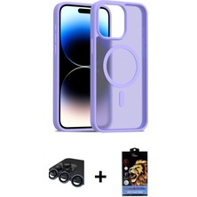 Cepte Toptan iPhone 15 Pro Max Siluet Minimal Prime - Siyah Buffer Hayalet Cam Ekran Koruyucu + Lacivert Raze Metal Kamera Lens