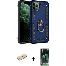 Cepte Toptan iPhone 11 Pro Ahenk Klasik Koleksiyonu - Şeffaf 360 Full Body Arka Koruyucu + Mavi Renkli Kamera Lens Koruma Cam