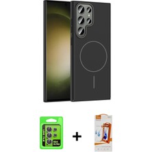 Cepte Toptan Galaxy S24 Ultra Siluet Doku Özel Seri - Siyah Autokit 5in1 Fiber Polymer Nano Ekran Koruyucu + Mor Raze Metal Kamera Lens