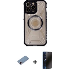 Cepte Toptan iPhone 13 Pro Max Kutup Modern - Siyah 3D Antistatik Hayalet Cam Ekran Koruyucu + Pembe Shine Kamera Lens Koruma Cam